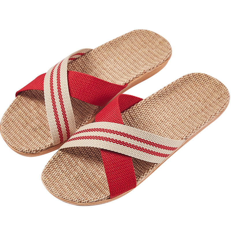 CrossBreeze: Damen-Leinen-Slipper mit stylischem Kreuz-Design.