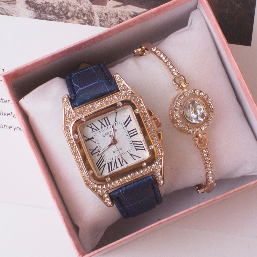 Square Watch Rhinestone Women's Suit