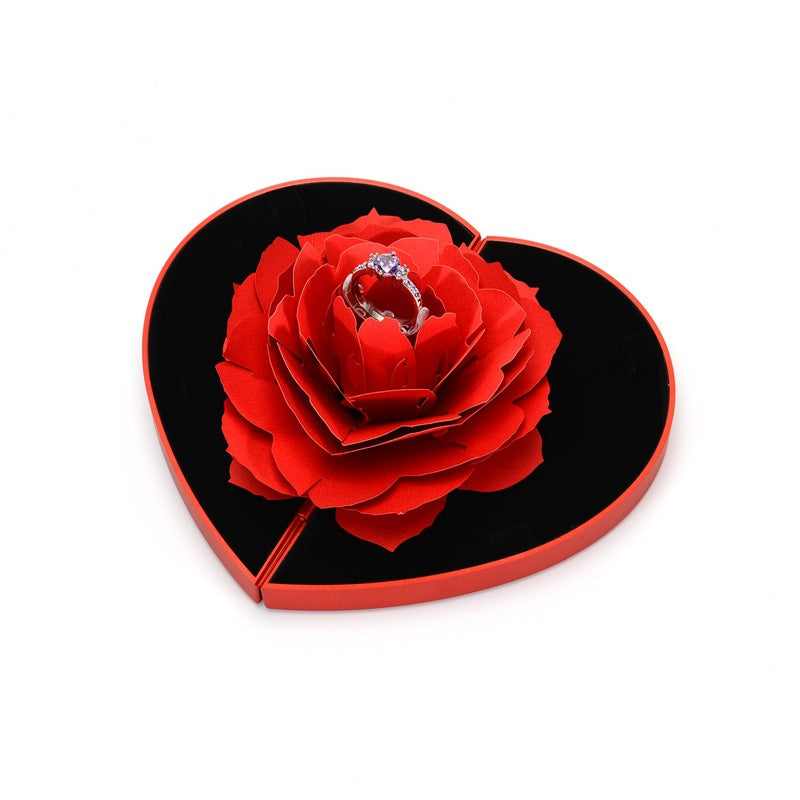 3D Love Box Herzförmige Rose Blume rotierende Ring Box Valentinstag Geschenk