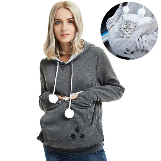 PurrStyle: Cute hoodies with a pet pocket, perfect for cat clothes in winter for women.