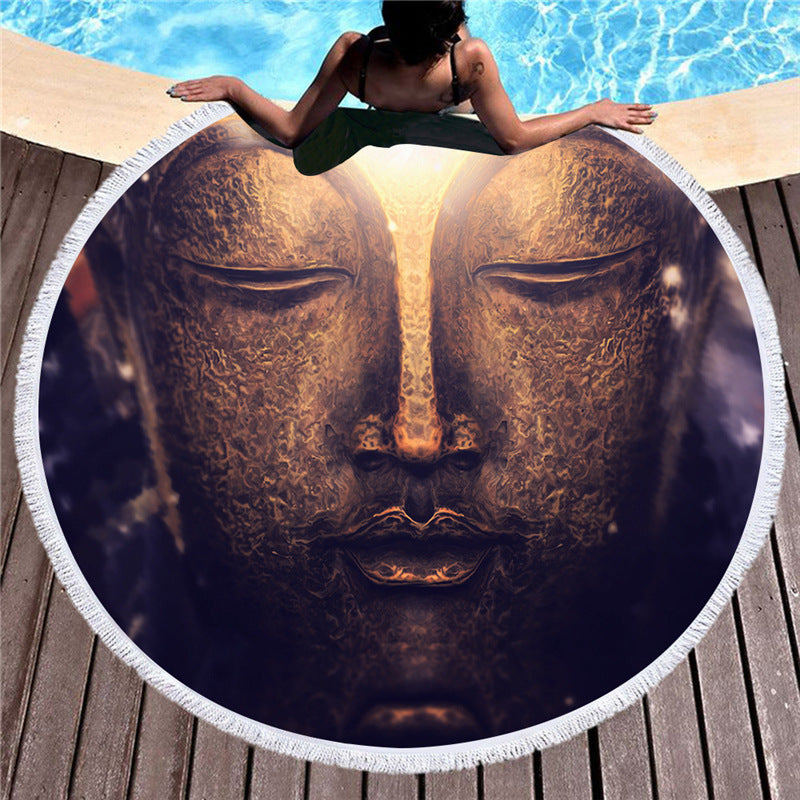 Indian Buddha statue round beach towel