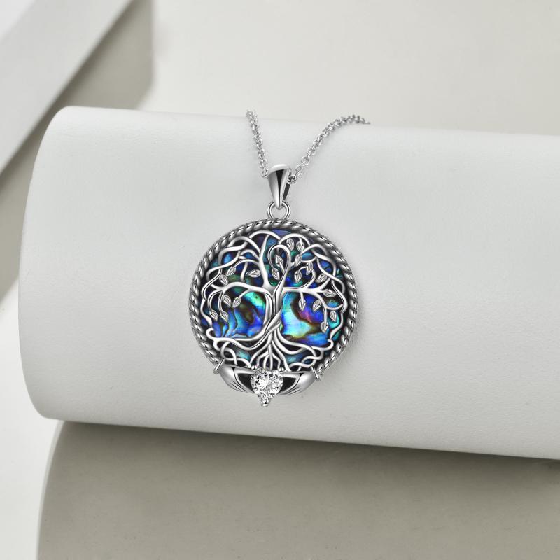 Claddagh - Keltische Lebensbaum-Halskette mit Abalone-Muschel für Damen, Sterlingsilber