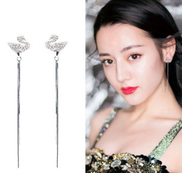 Silver Pin Black Swan Earrings