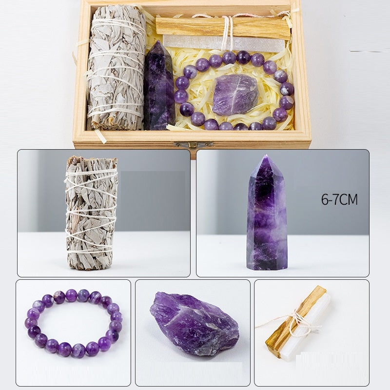 Natürlicher Kristall Amethyst Holzbox Set Geschenkbox