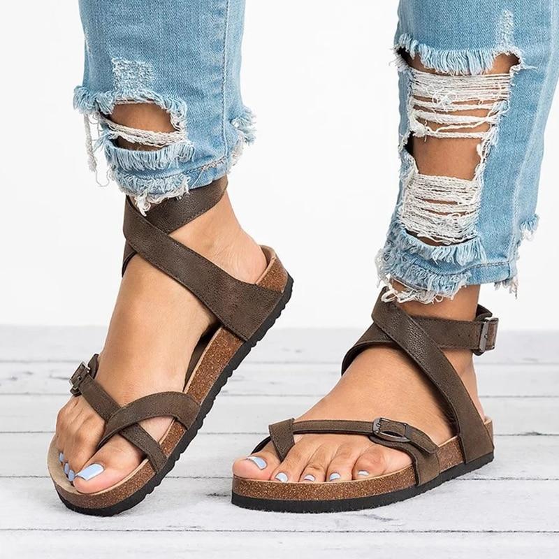 Sommer Flache Kork Römersandalen Damen