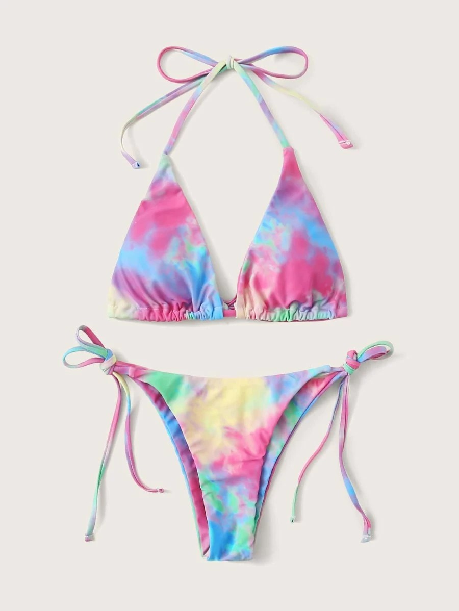 Multicolored printed split print swimsuit women