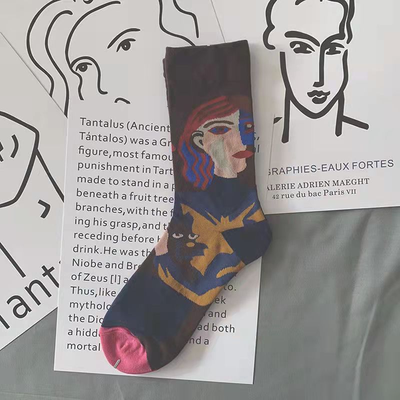 Trendy Mid-calf Artistic Illustration Socks