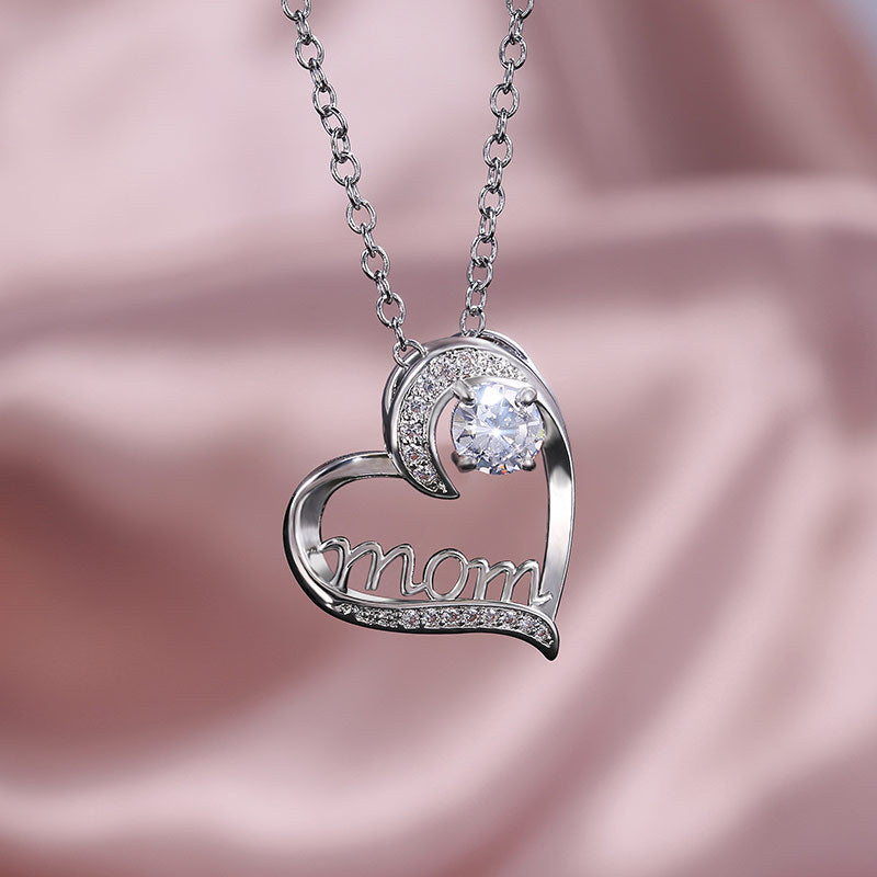 MOM Heart Claw Necklace with Zircon