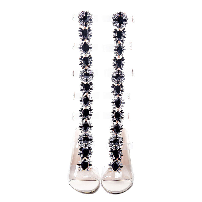 Trendy Large Rhinestone Transparent High-heeled Boots