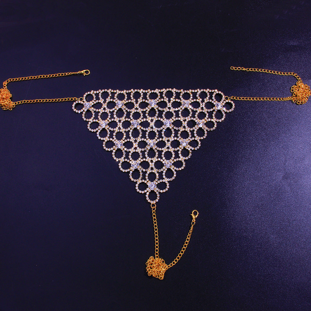 Shiny Sexy Bikini Set with Rhinestone Hollow Flower Body Chain