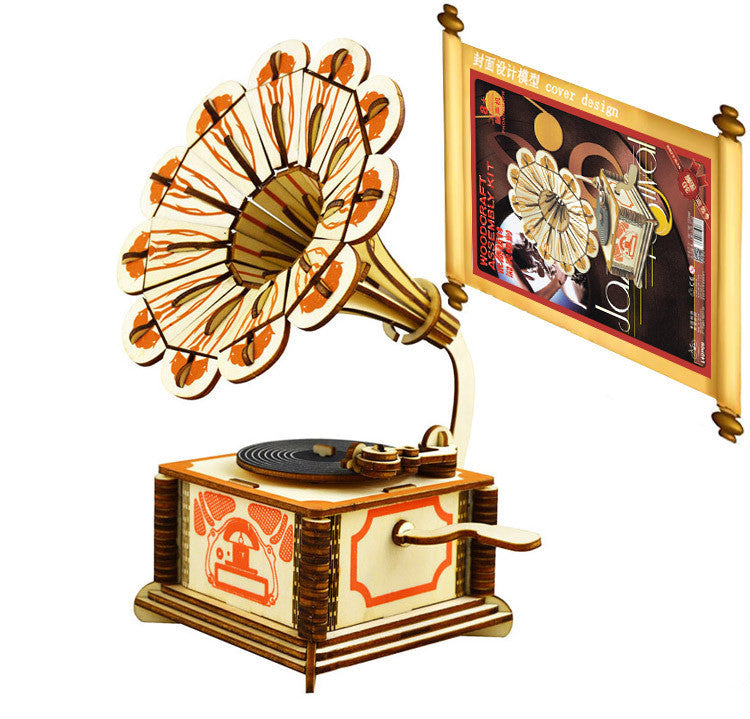 (Gramophone) Wooden three-dimensional puzzle