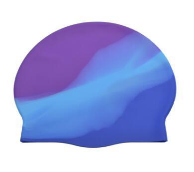 Silicone Swimming Cap Gradient Color Blocking Waterproof Printing