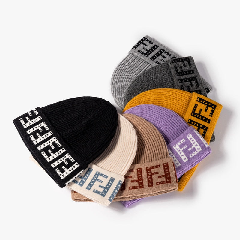 Czapka typu beanie z literami dla kobiet czapka zimowa miękka dzianinowa czapka z czaszkami ciepła, gruba czapka z daszkiem czapki damskie dla dziewczynki 