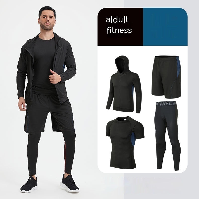 Fitness Suit Men's Morning Running Night Running Sports Quick-drying Five-piece Tights Foot Basketball Training Wear Wholesale