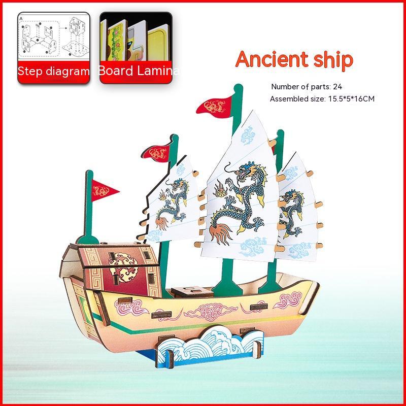 Wooden Pirate Ship Assembled Model Decorative Toys