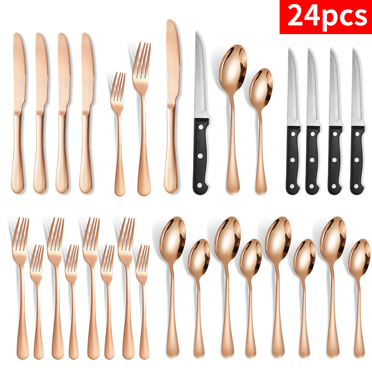 24-piece Set Stainless Steel Knife Fork And Spoon Serving Hotel Steak Tableware