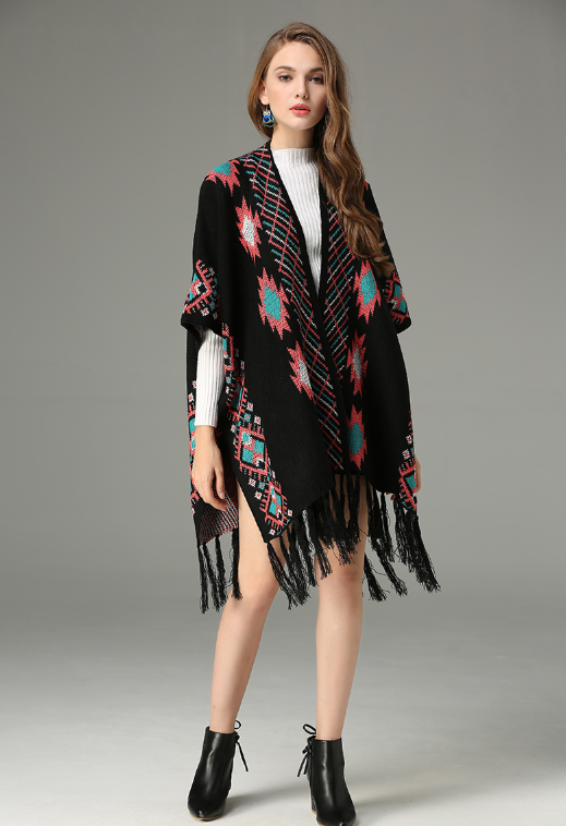 Bohemian jacquard tassel shawl