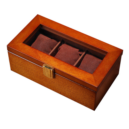 Three Case Watch Box Wooden Glass Skylight Watch Box Chain Display Box Jewelry Box