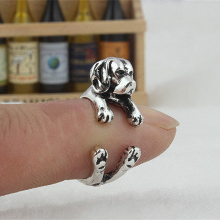 Vintage Ring Pug Adjustable Ring Ancient Silver Bronze Gun Black Ring