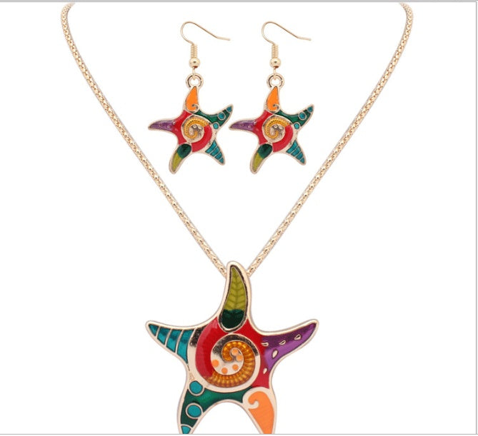 Drop oil color Sea Star Necklace