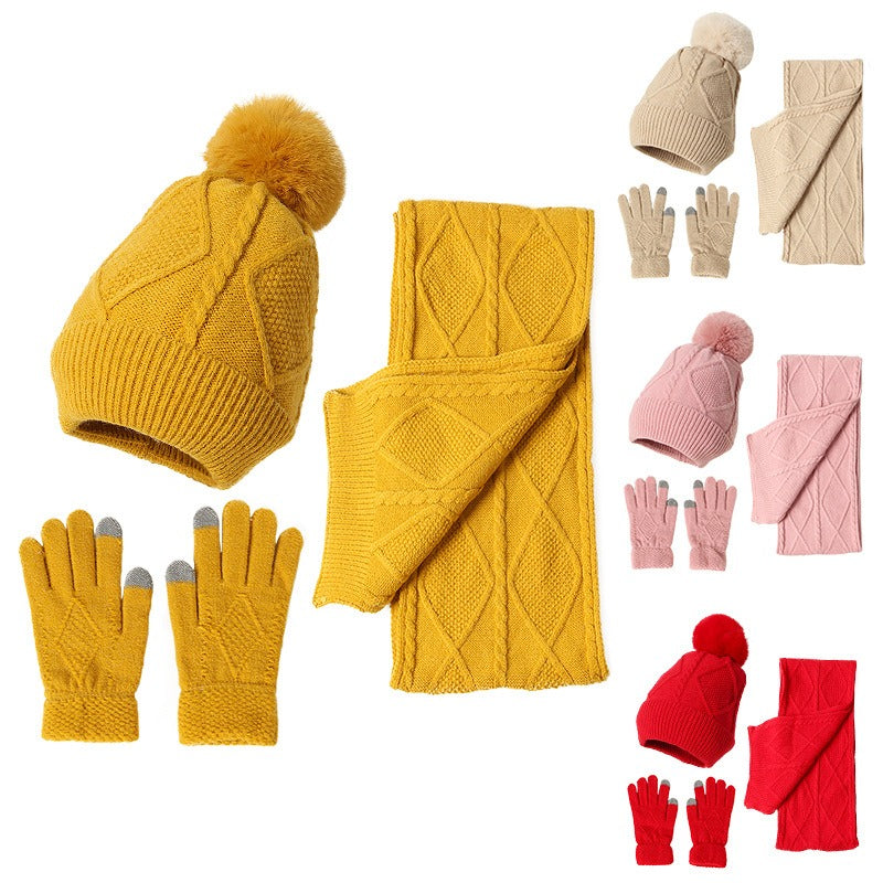 Adult Hat, Scarf, Glove, Three Piece Set, Autumn and Winter New Warm and Thickened Woolen Hat