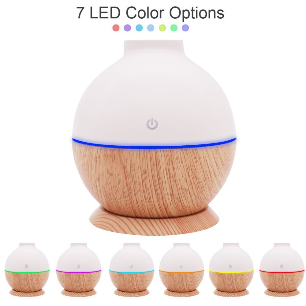 Flat Mouth Mini Wood Grain Home Office Desktop Humidifier 130ML USB Portable Colorful Aroma Diffuser