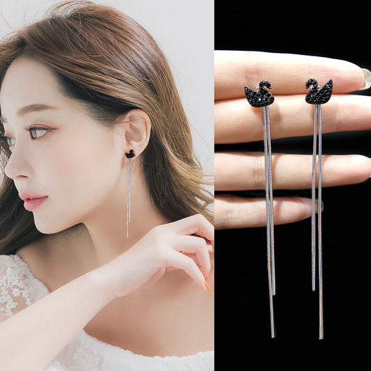 Silver Pin Black Swan Earrings