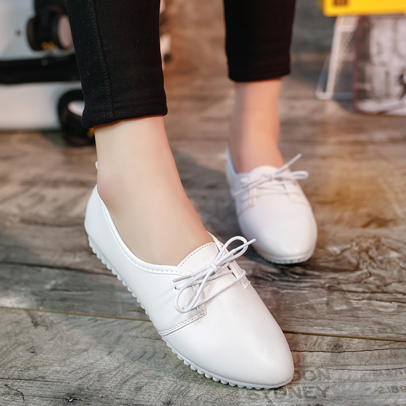 Spring and autumn new small white shoes female with pointed peas shoes comfortable massage shallow mouth nurse work shoes