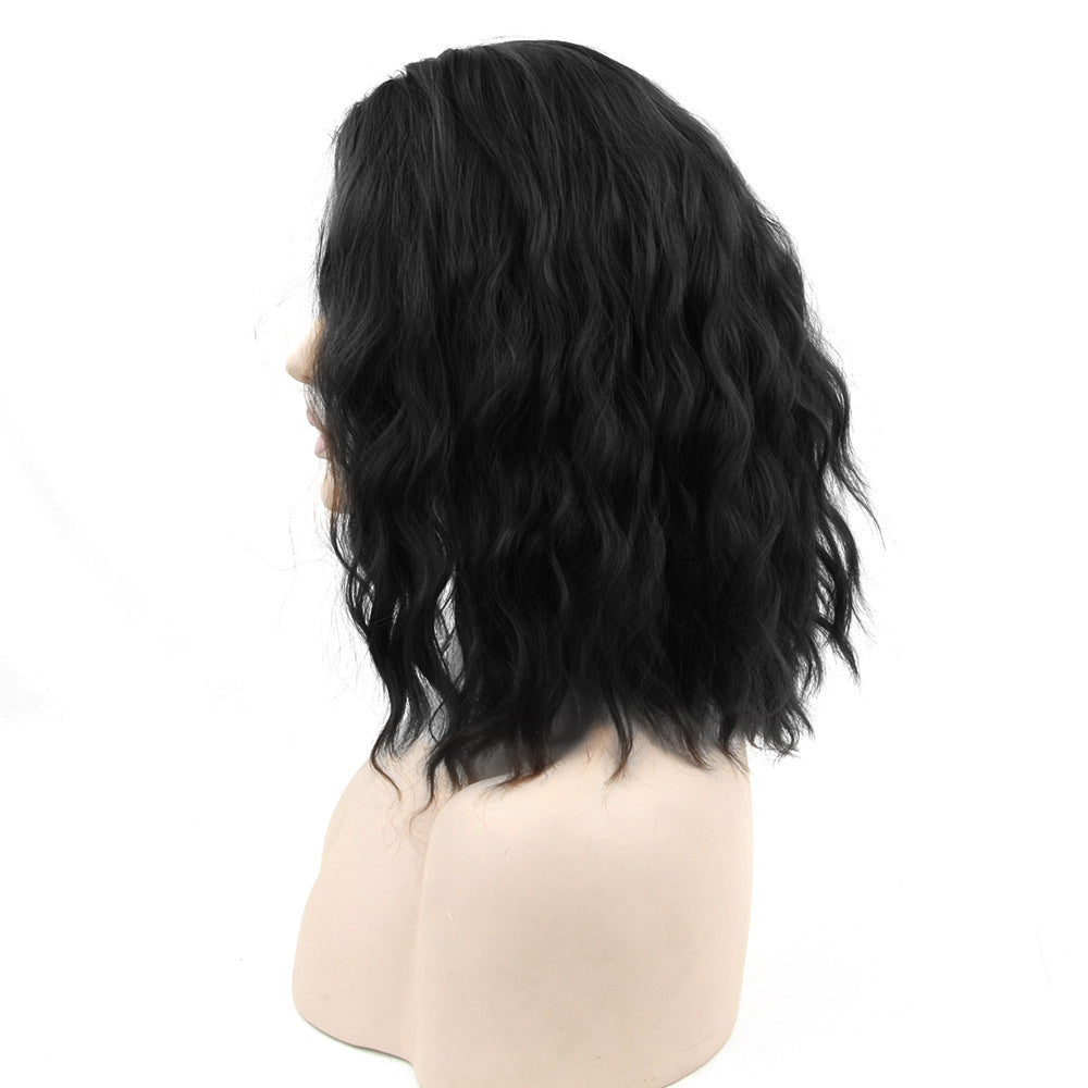 Black Short Curly Hair Cap, High Temperature Silk Short Hair Cosplay Wig Headgear