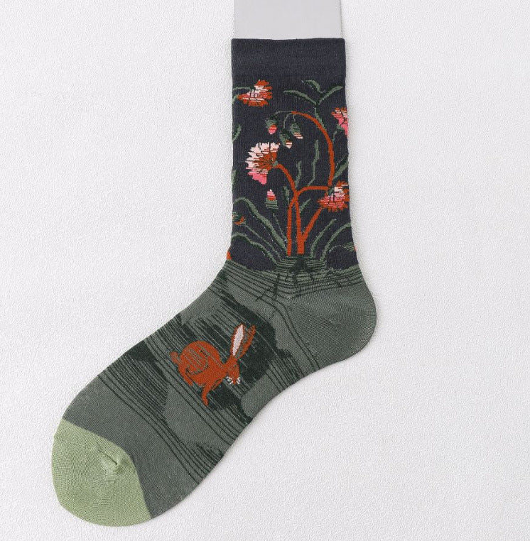 Trendy Mid-calf Artistic Illustration Socks