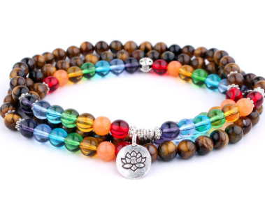 AliExpress Explosion 108 Naturstein Rosenkranz Armband Legierung 3D Lotus Lebensbaum Fußkettchen Yoga Mala Halskette