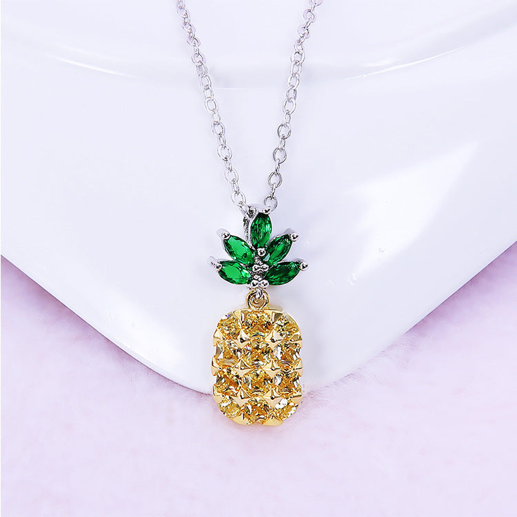 Crystal Pineapple Earrings Necklace Set Coconut Tree Earrings