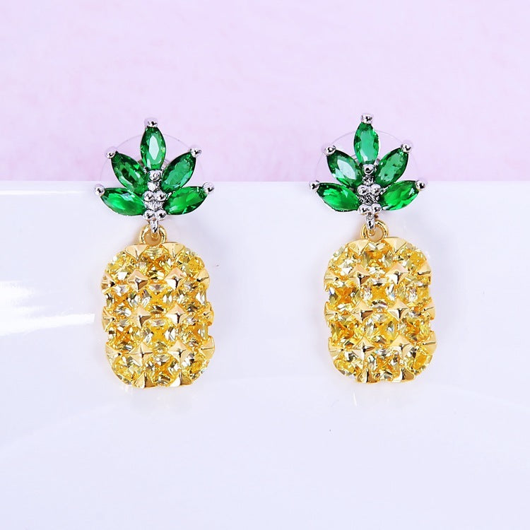 Crystal Pineapple Earrings Necklace Set Coconut Tree Earrings