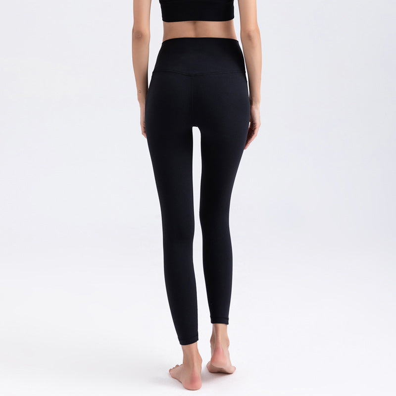 Double-sided brocade high-waisted hip nude yoga pants