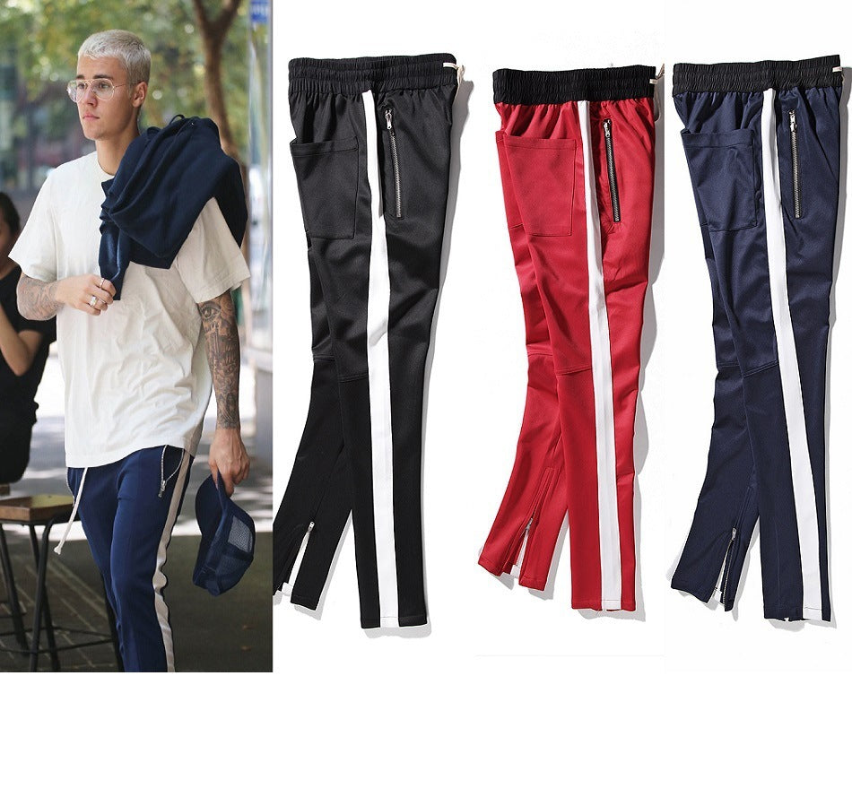 FOG European and American high street school uniform pants TRACK PANTS side striped inside zipper Bibb GD men's pants