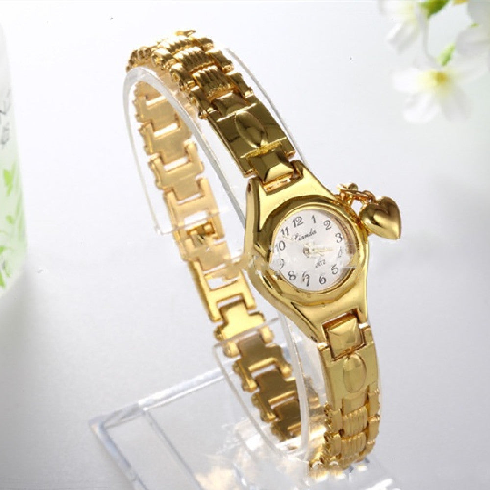 Gold Damen Armbanduhr Honig Herz Strass Casual Edelstahl