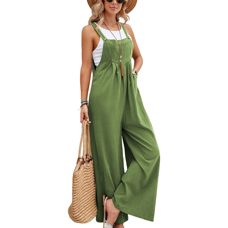 Damen Jumpsuit mit langen Trägerhosen, lässig, lockerer Strampler, Overalls mit Taschen