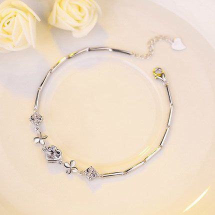 Das Qixi Festival Valentinstag Schmuck S925 Sterling Silber Armband Modeschmuck Silber Armband Neue herzförmige Klee