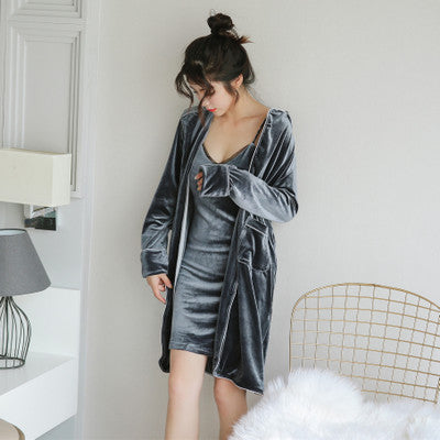 VelvetCharm: Three-piece velvet pajamas for ladies, perfect for luxurious comfort