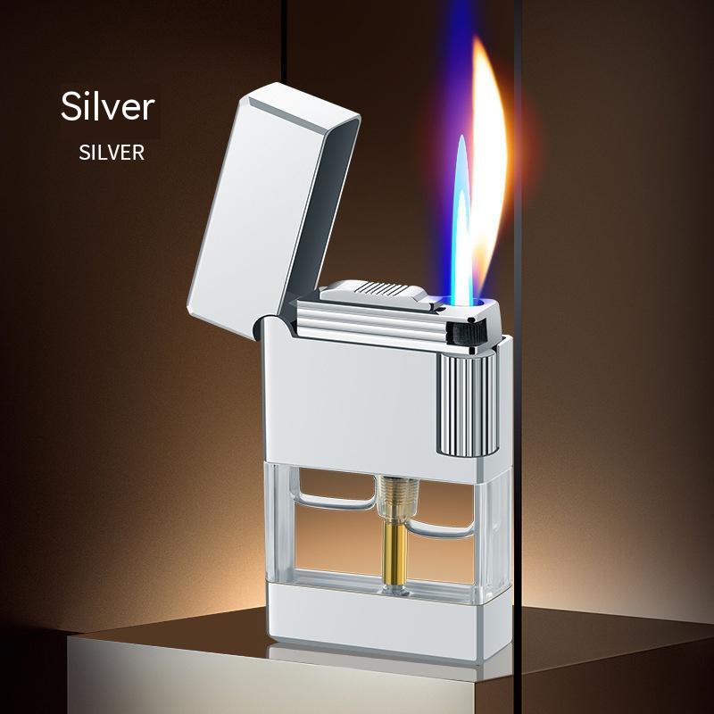 Langsheng Side Slide Straight Open Fire Double Flame Inflatable Transparent Gas Warehouse Lighter