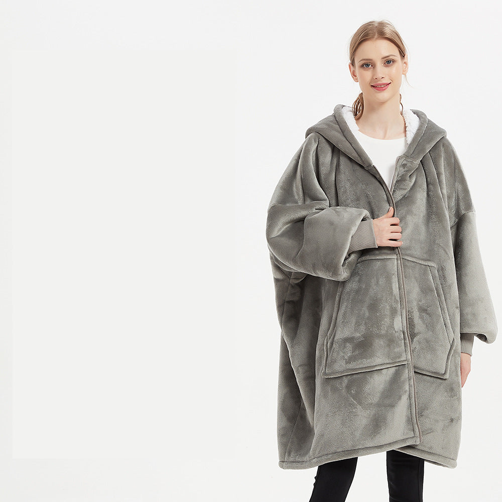 WarmHug: Plus-size wearable blanket sweatshirt for winter, providing warm and cozy comfort in a giant hoodie robe for both women and men's home clothes.