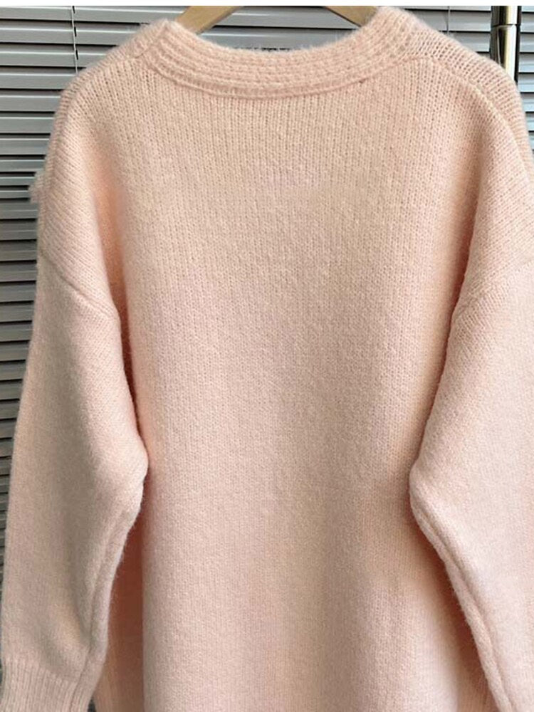 Fashion Solid Minimalist Sweater For Women V Neck Long Sleeve Loose Knitting Korean Sweaters Female Autumn Clothing