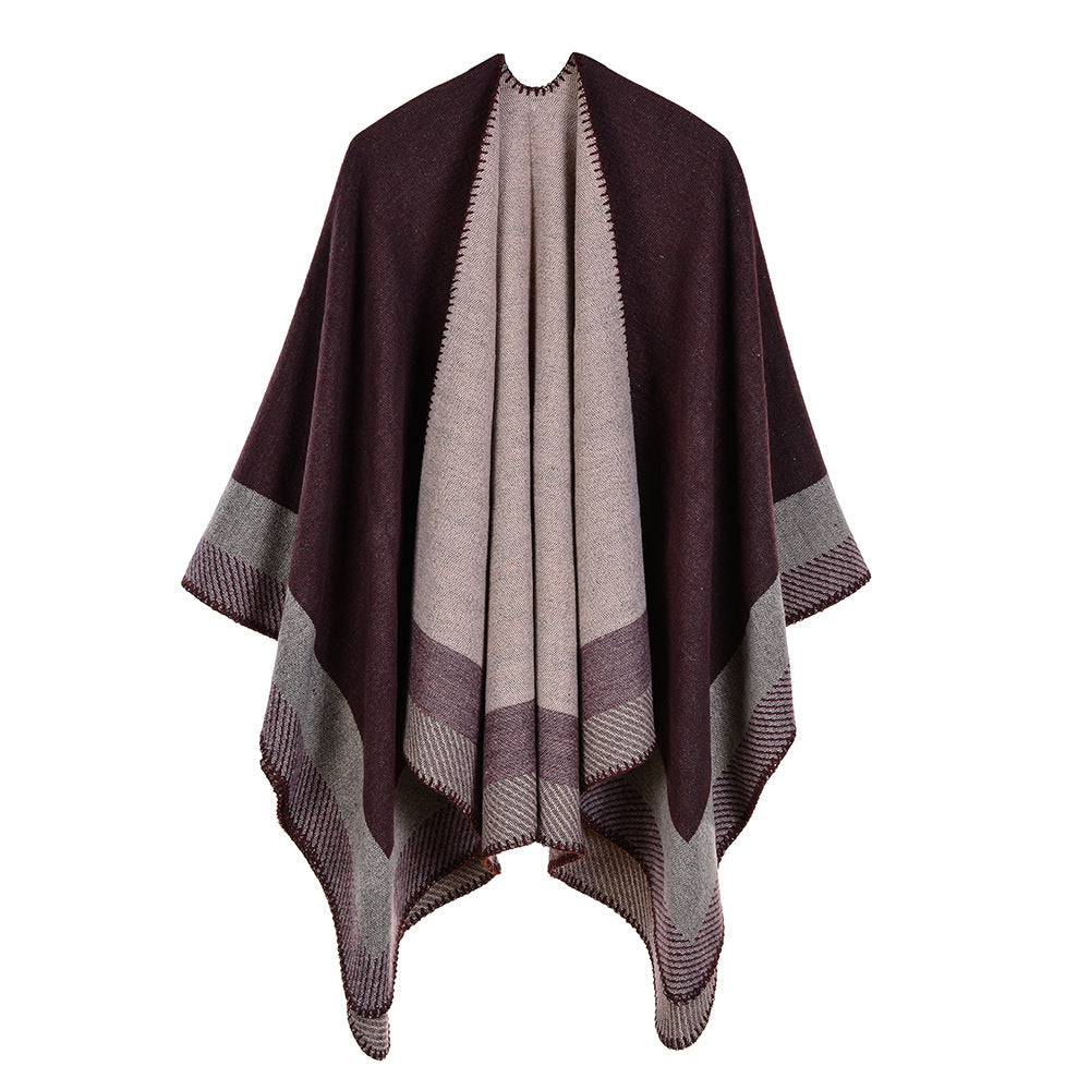 Warm shawl with jacquard border