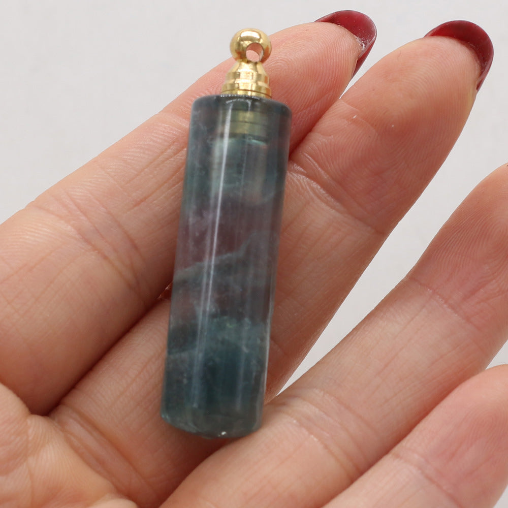 Essence Elysium: Natural Stone Necklace with Perfume Bottle Pendant.