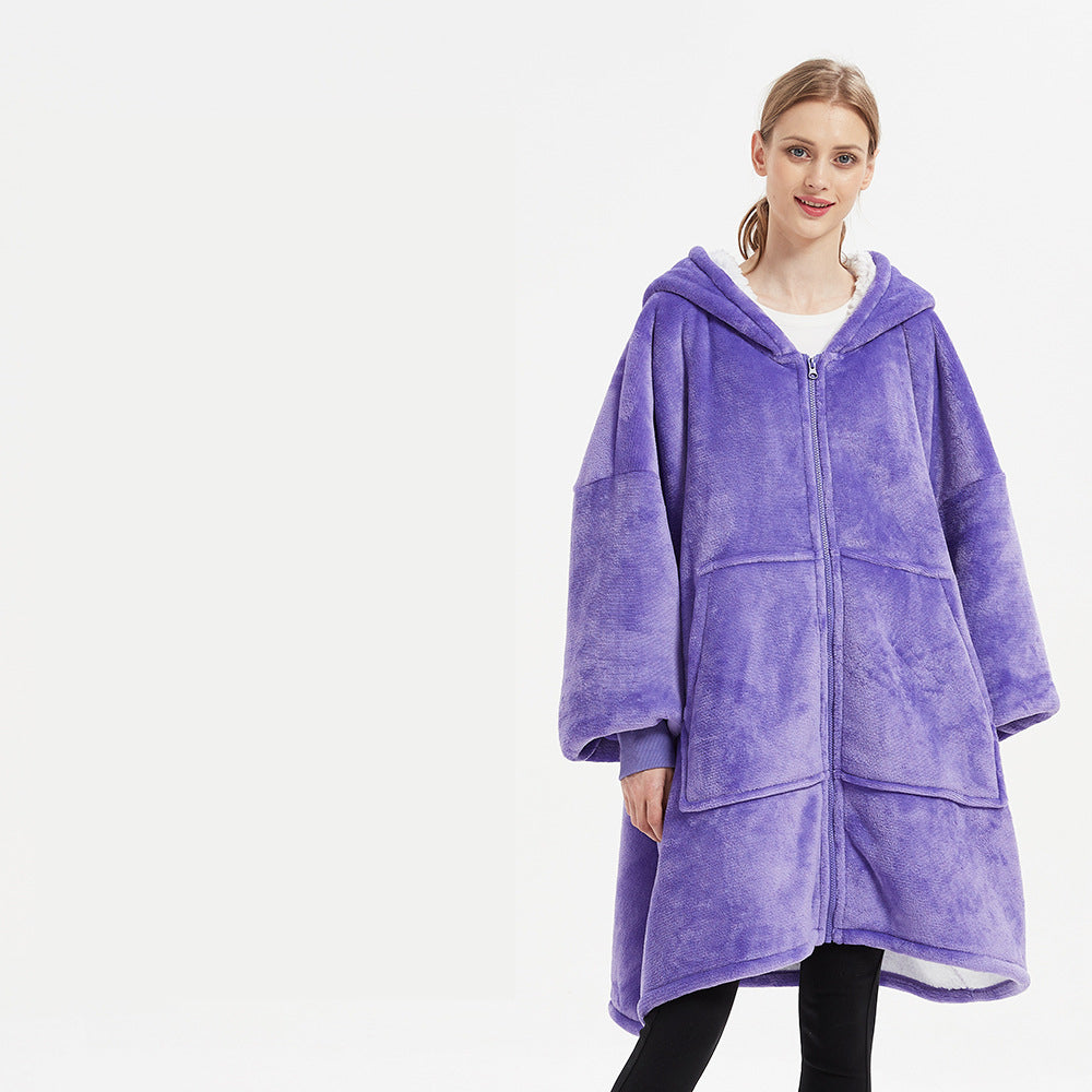 WarmHug: Plus-size wearable blanket sweatshirt for winter, providing warm and cozy comfort in a giant hoodie robe for both women and men's home clothes.