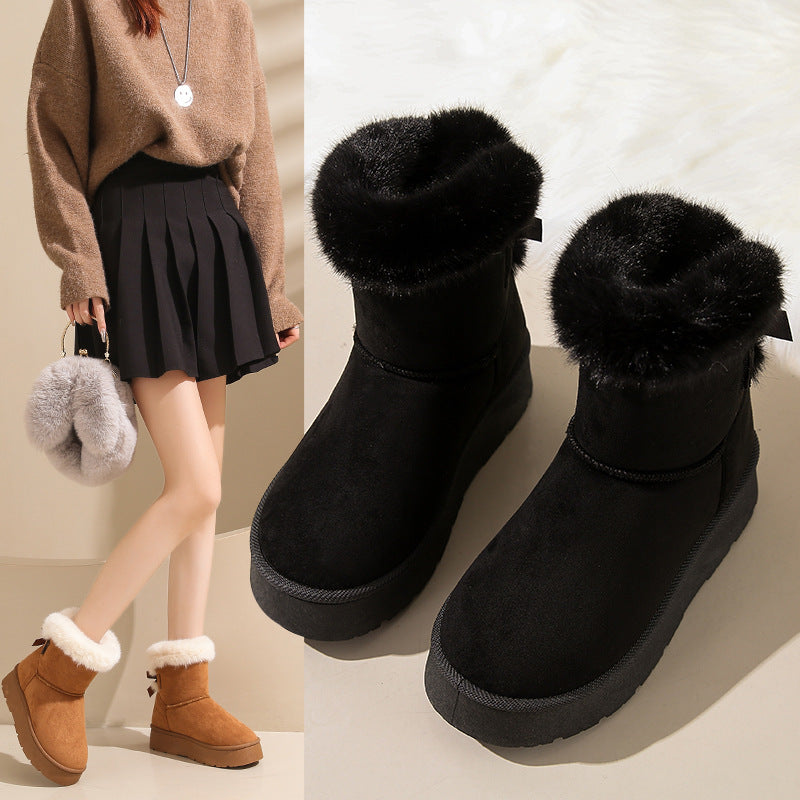 Damen Bowknot Schneestiefel Winter Fleece gefüttert gepolstert warm halten