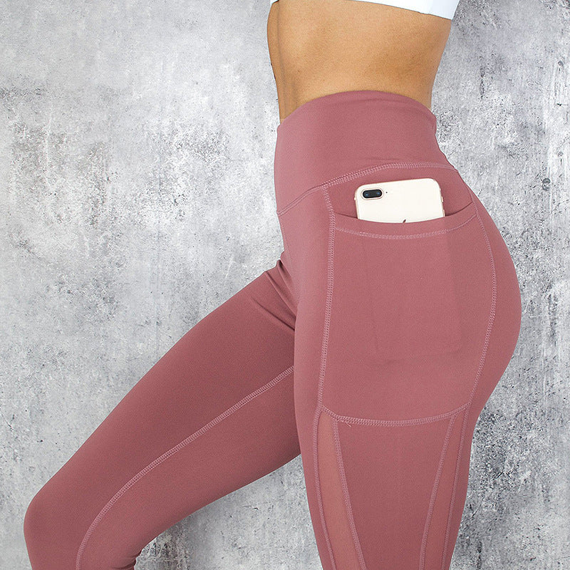 Leggings mit hoher Taille und Taschen für Damen, einfarbig