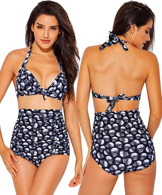 Women's two-piece skull print bikini set