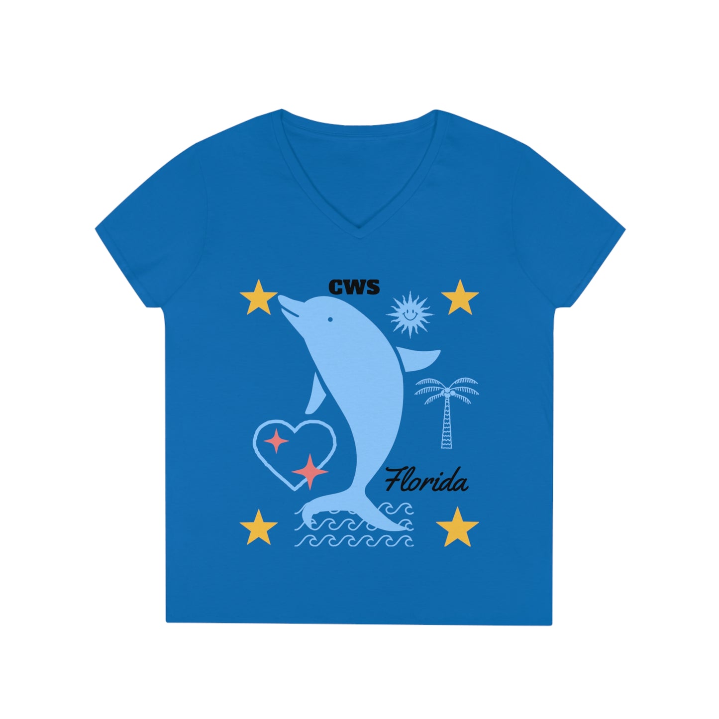 CWS Florida Dolphin Ladies' V-Neck T-Shirt By Cozy Winter Store (ships within USA only)