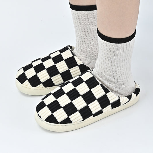 ChessChic: Women's classic chessboard slippers for a stylish touch.